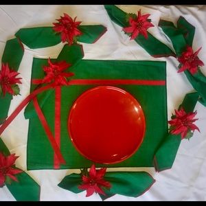 HOLIDAY POINSETTIA PLACE SETTINGS & PLATES - 8 Set